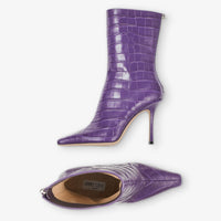 Bottines Agathe mi-hautes à imprimé crocodile 100 en cuir - Cassis