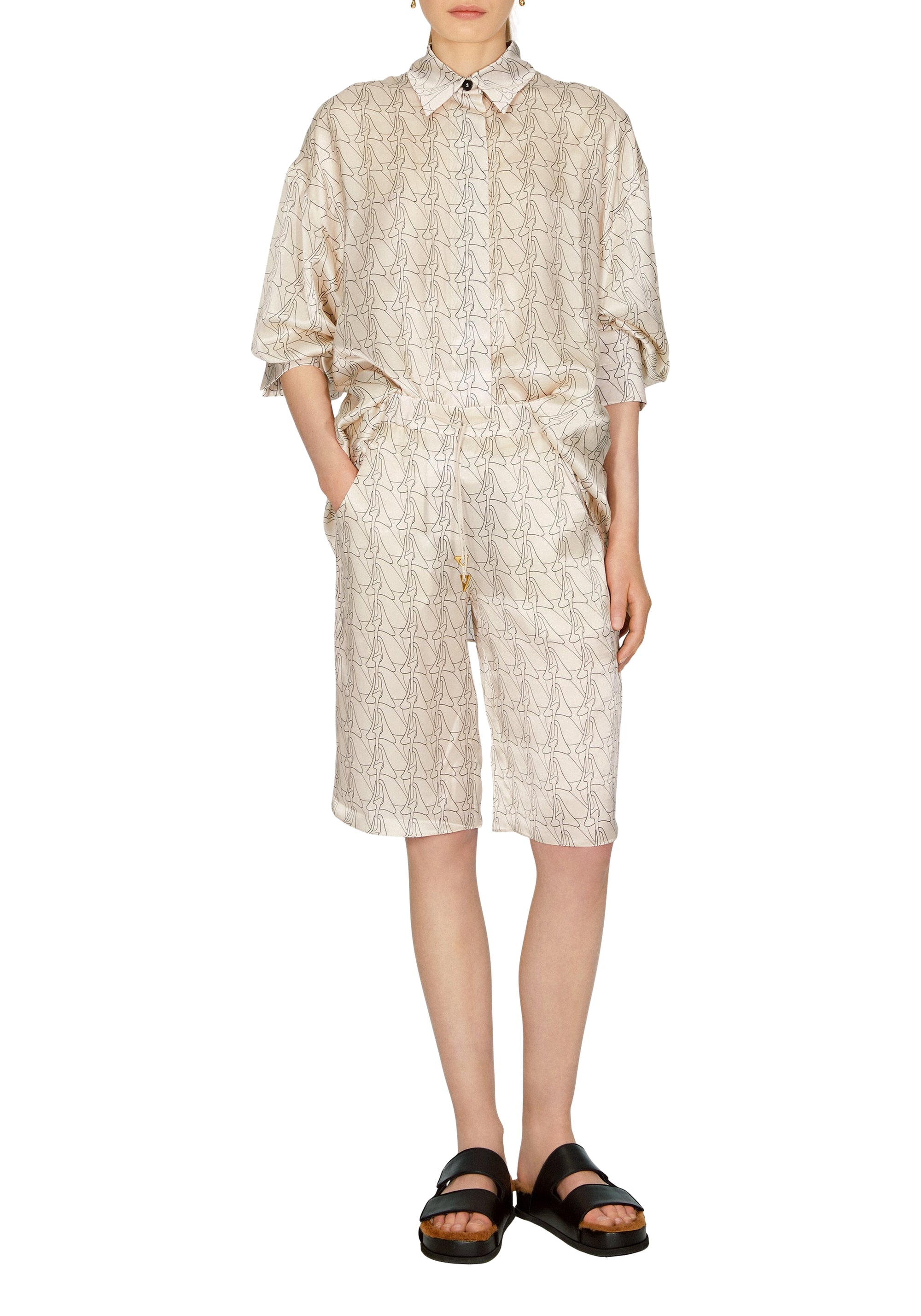 Agoura monogram silk shorts - Cream
