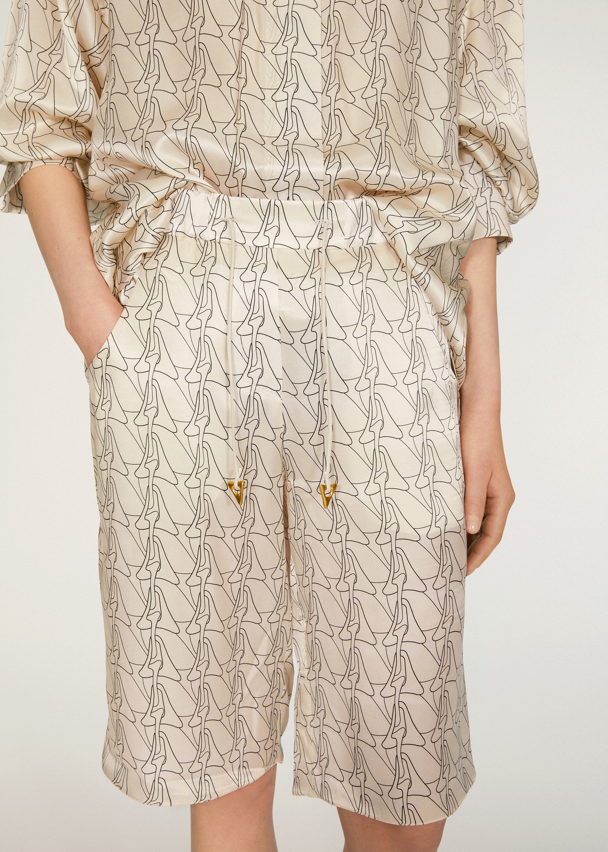 Agoura monogram silk shorts - Cream