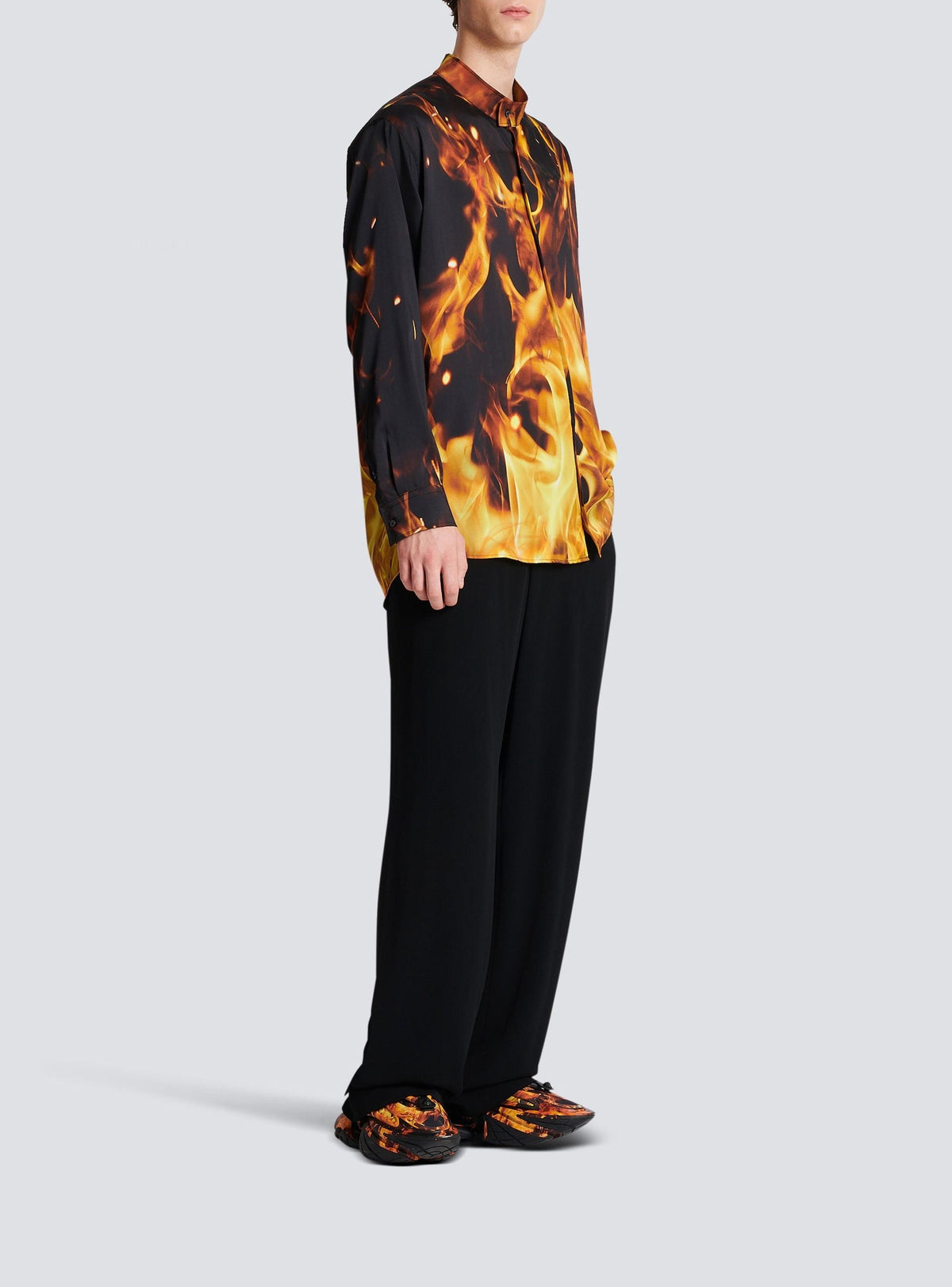 Chemise en twill imprimé Fire - Noir, Jaune Vif & Orange Vif