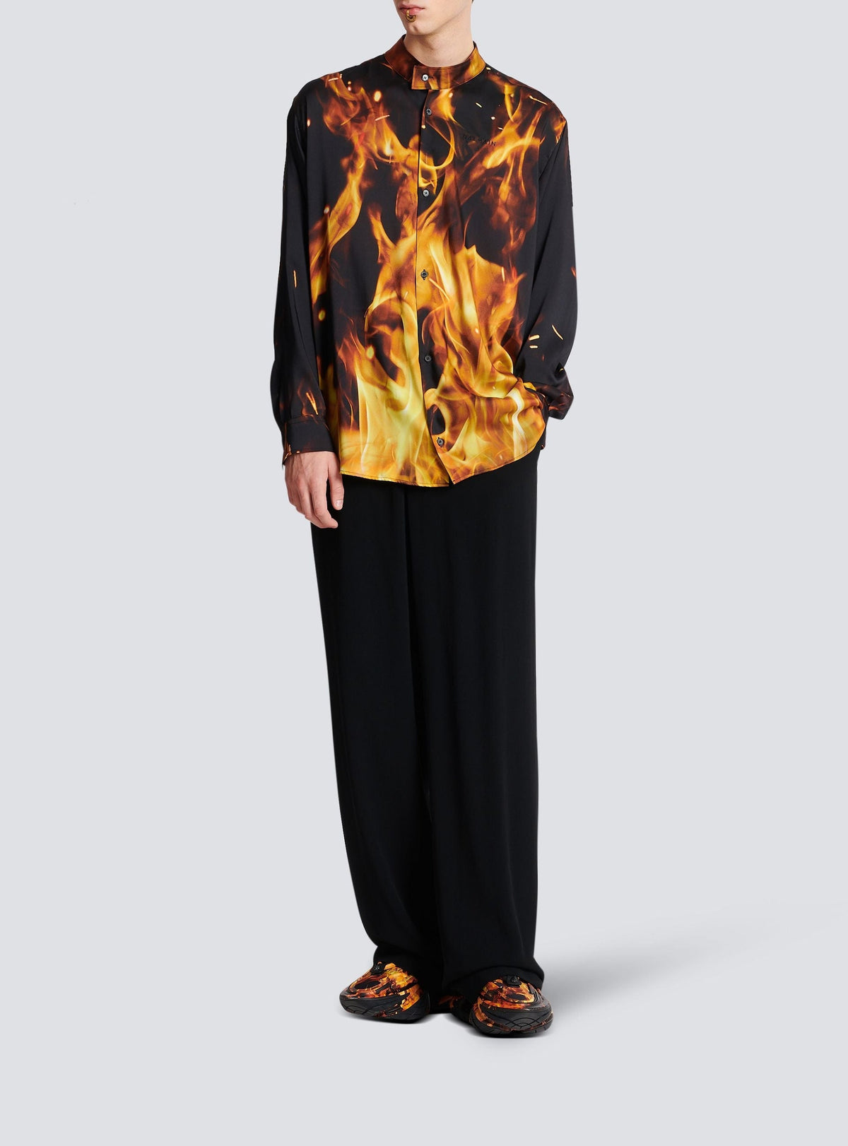 Chemise en twill imprimé Fire - Noir, Jaune Vif & Orange Vif