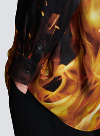 Chemise en twill imprimé Fire - Noir, Jaune Vif & Orange Vif