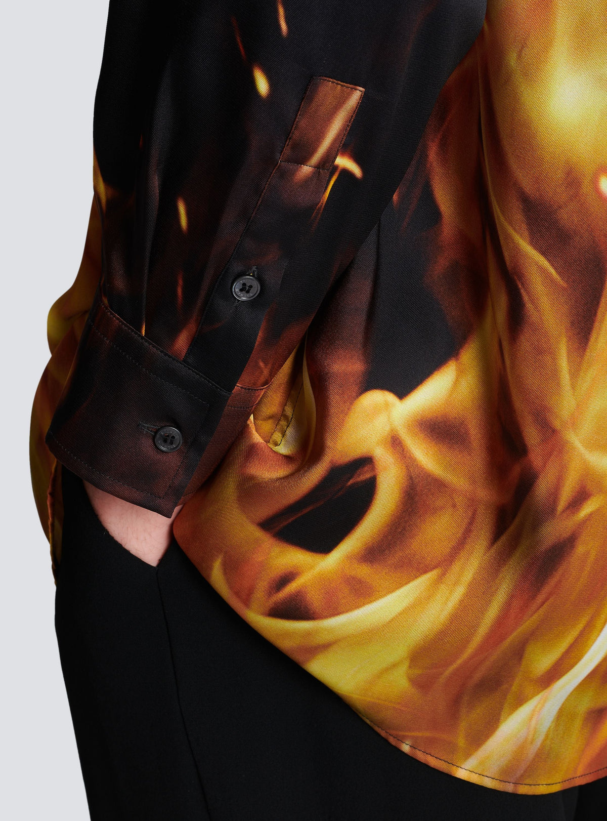 Chemise en twill imprimé Fire - Noir, Jaune Vif & Orange Vif