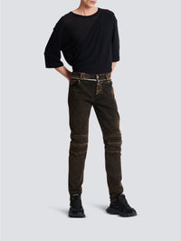 Jean coupe slim à ceinture zippée - Noir & Taupe