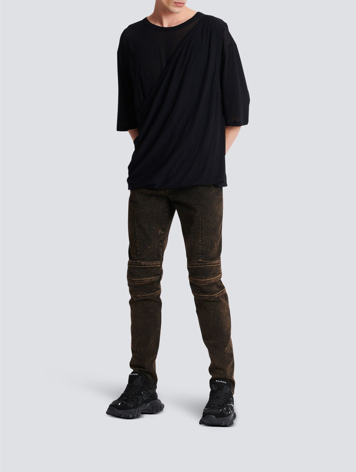 Jean coupe slim à ceinture zippée - Noir & Taupe