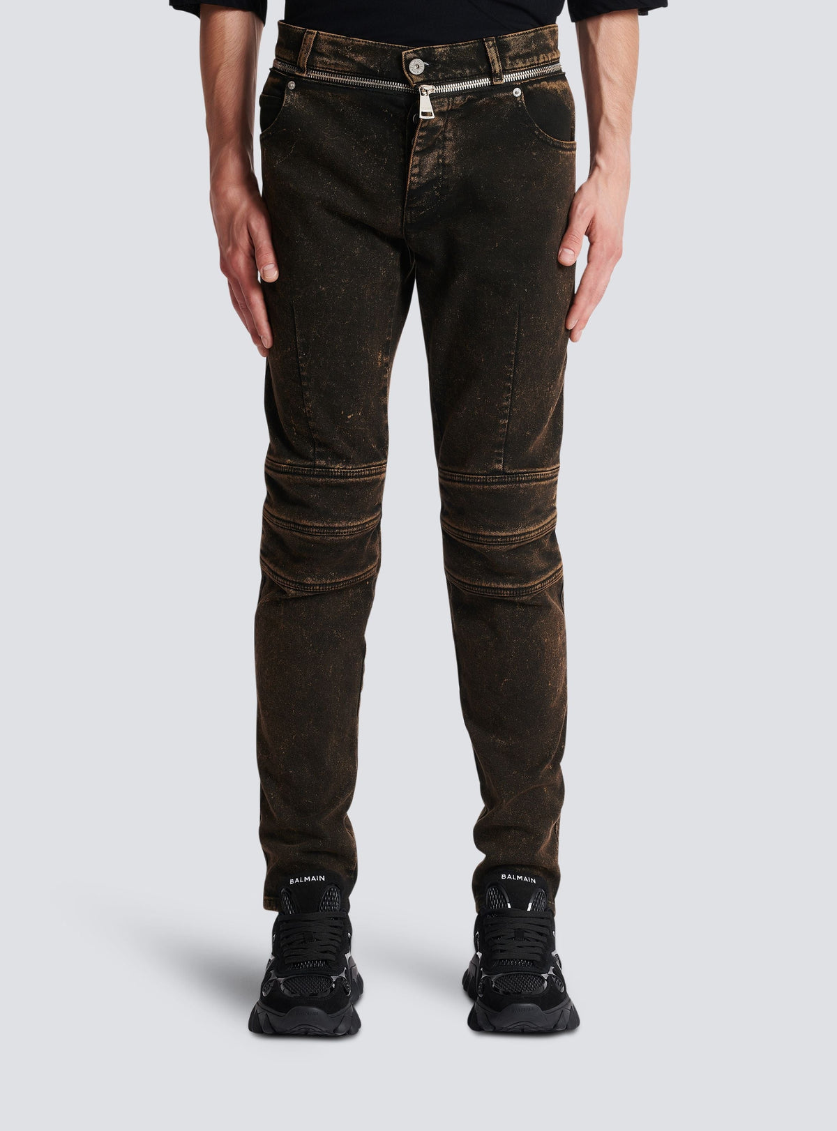 Jean coupe slim à ceinture zippée - Noir & Taupe