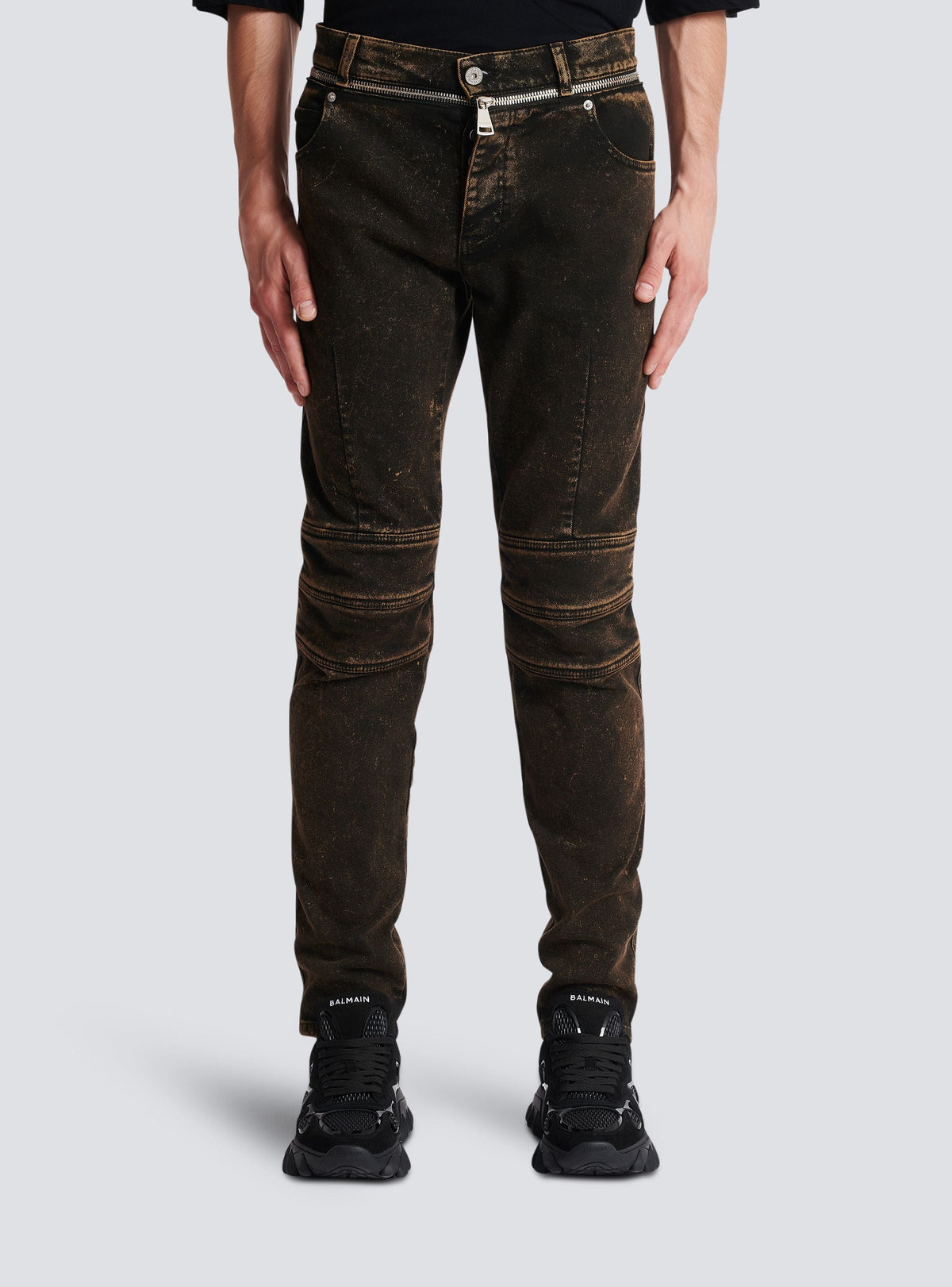 Jean coupe slim à ceinture zippée - Noir & Taupe