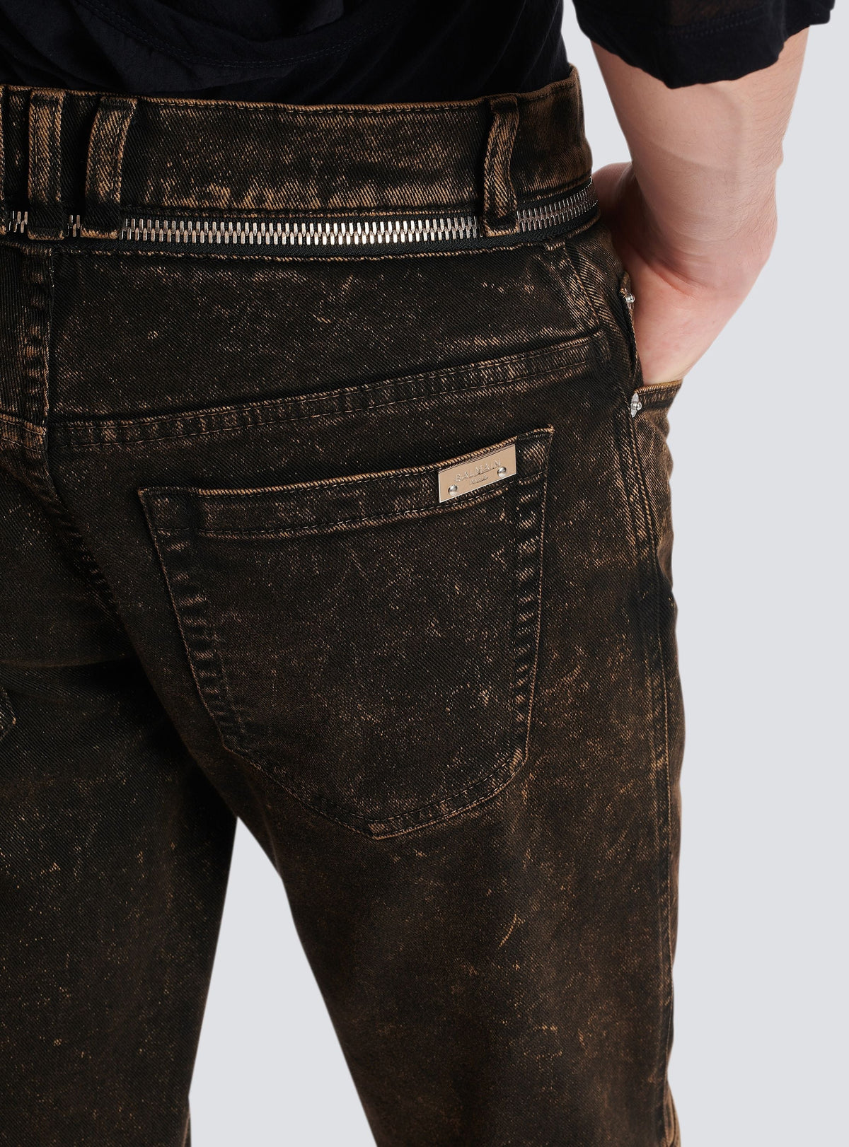 Jean coupe slim à ceinture zippée - Noir & Taupe