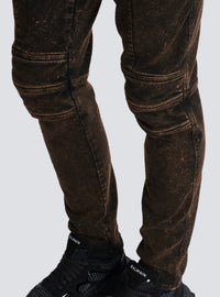 Jean coupe slim à ceinture zippée - Noir & Taupe