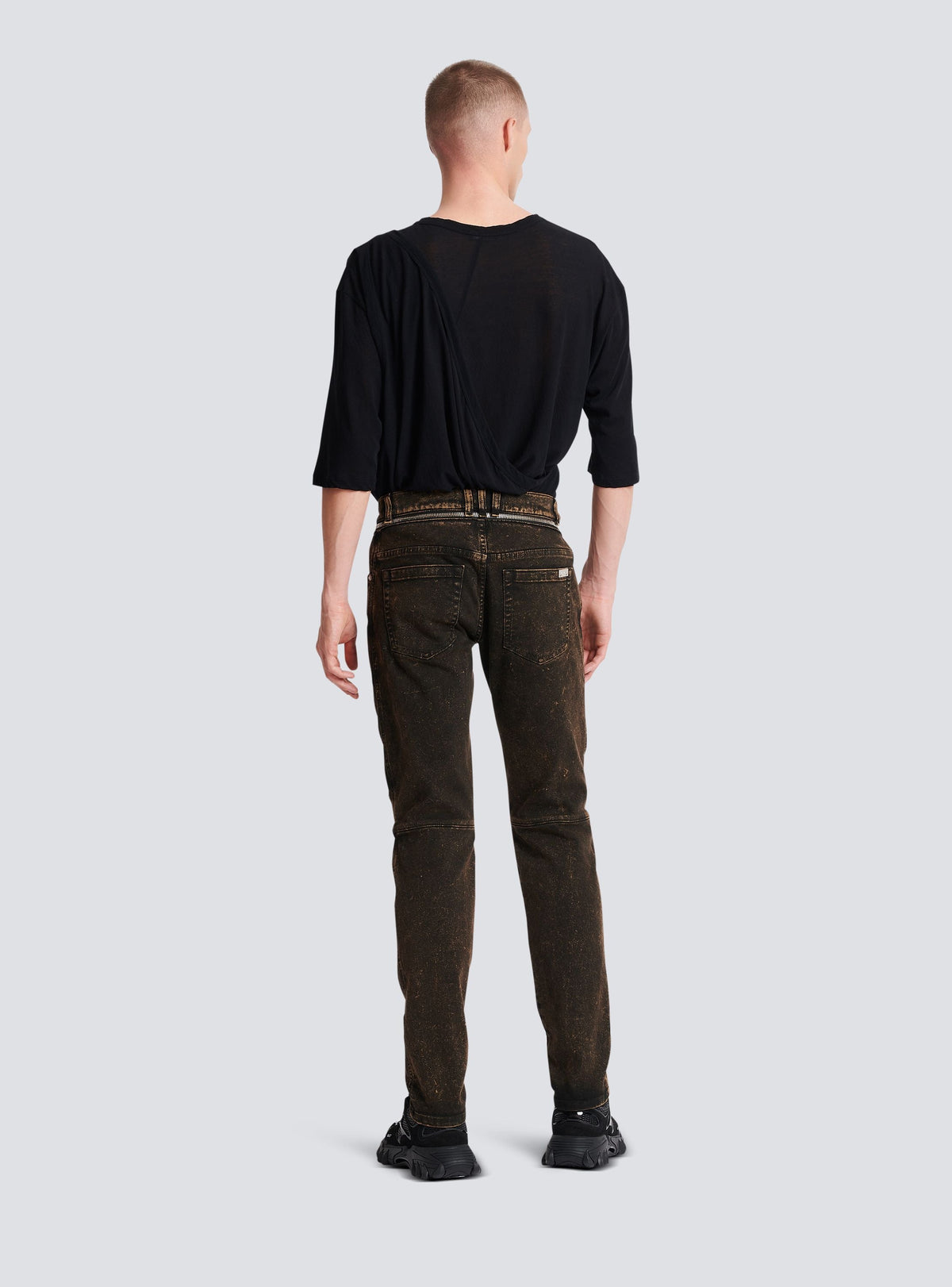 Jean coupe slim à ceinture zippée - Noir & Taupe