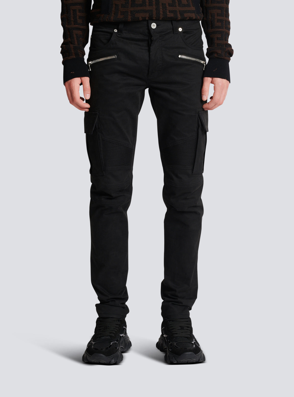 Pantalon cargo fuselé en coton - Noir
