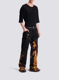 Jean à empiècements imprimé Fire - Noir, Jaune Vif & Orange Vif