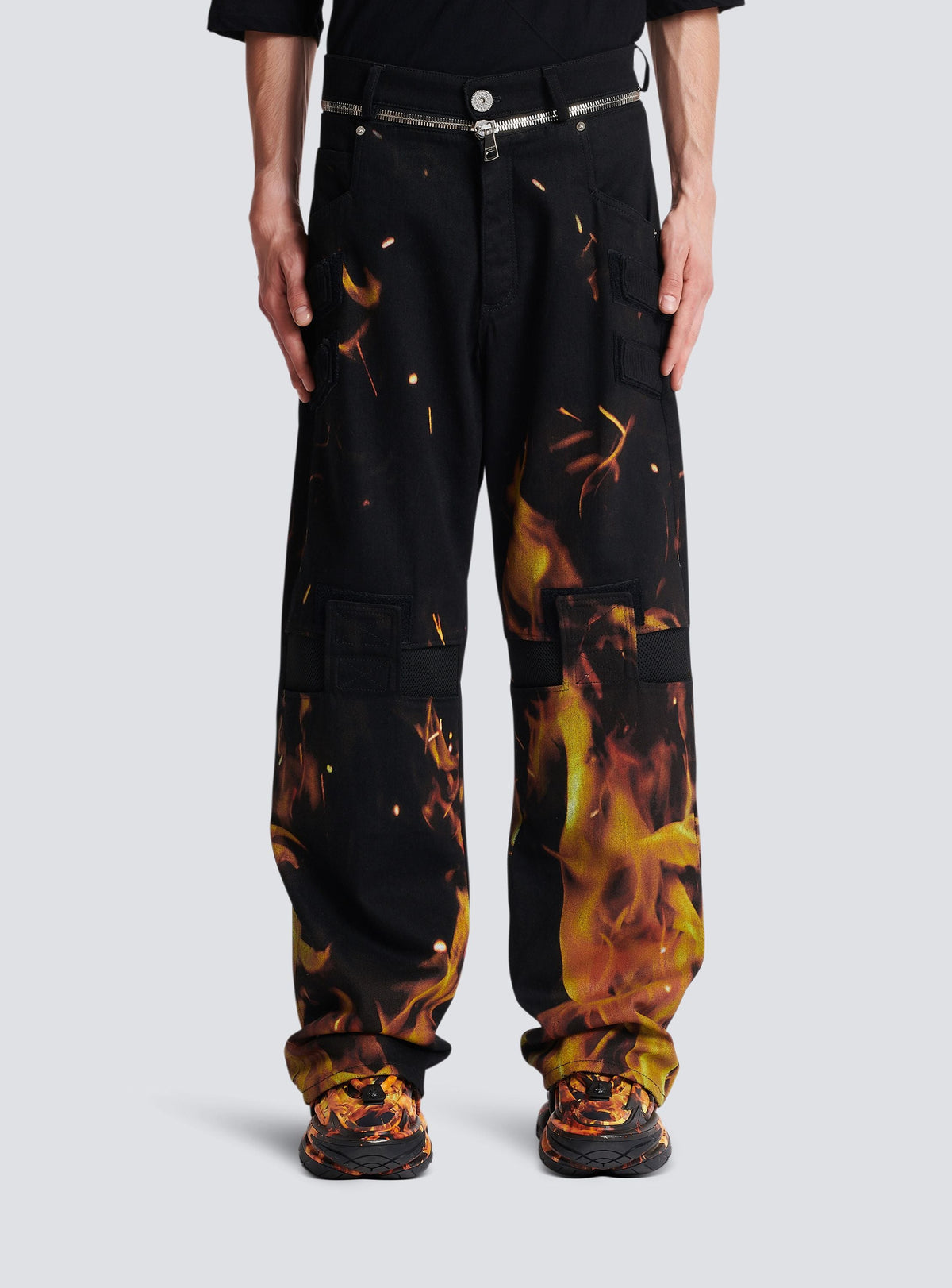 Jean à empiècements imprimé Fire - Noir, Jaune Vif & Orange Vif