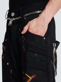 Jean à empiècements imprimé Fire - Noir, Jaune Vif & Orange Vif