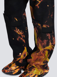 Jean à empiècements imprimé Fire - Noir, Jaune Vif & Orange Vif
