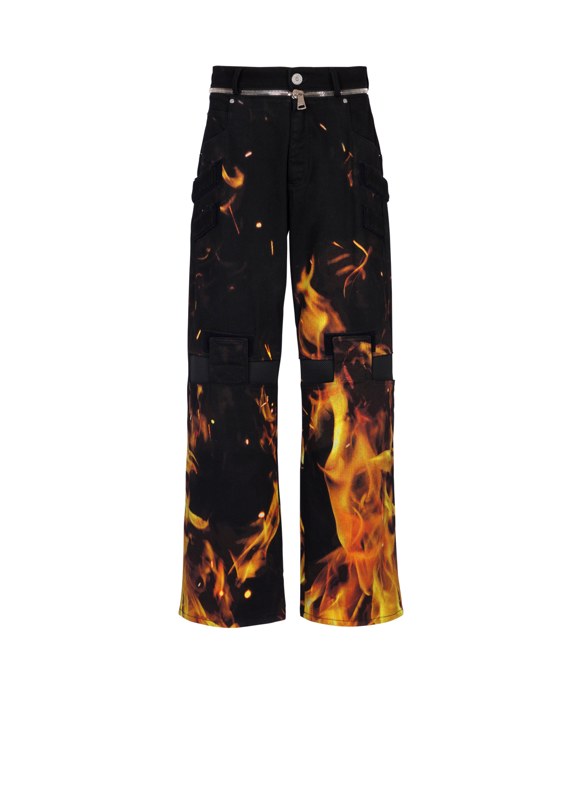 Jean à empiècements imprimé Fire - Noir, Jaune Vif & Orange Vif