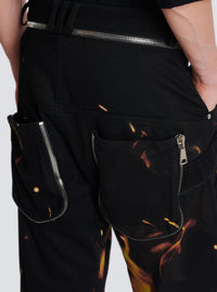 Jean à empiècements imprimé Fire - Noir, Jaune Vif & Orange Vif