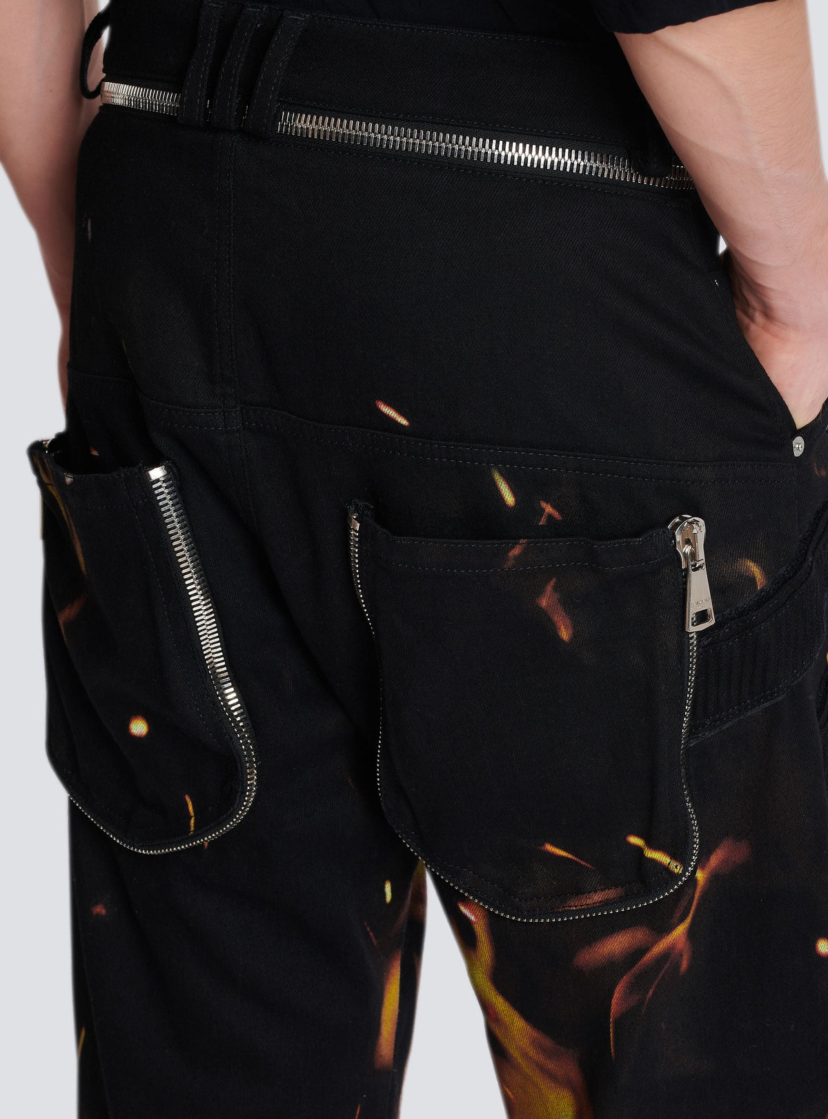 Jean à empiècements imprimé Fire - Noir, Jaune Vif & Orange Vif