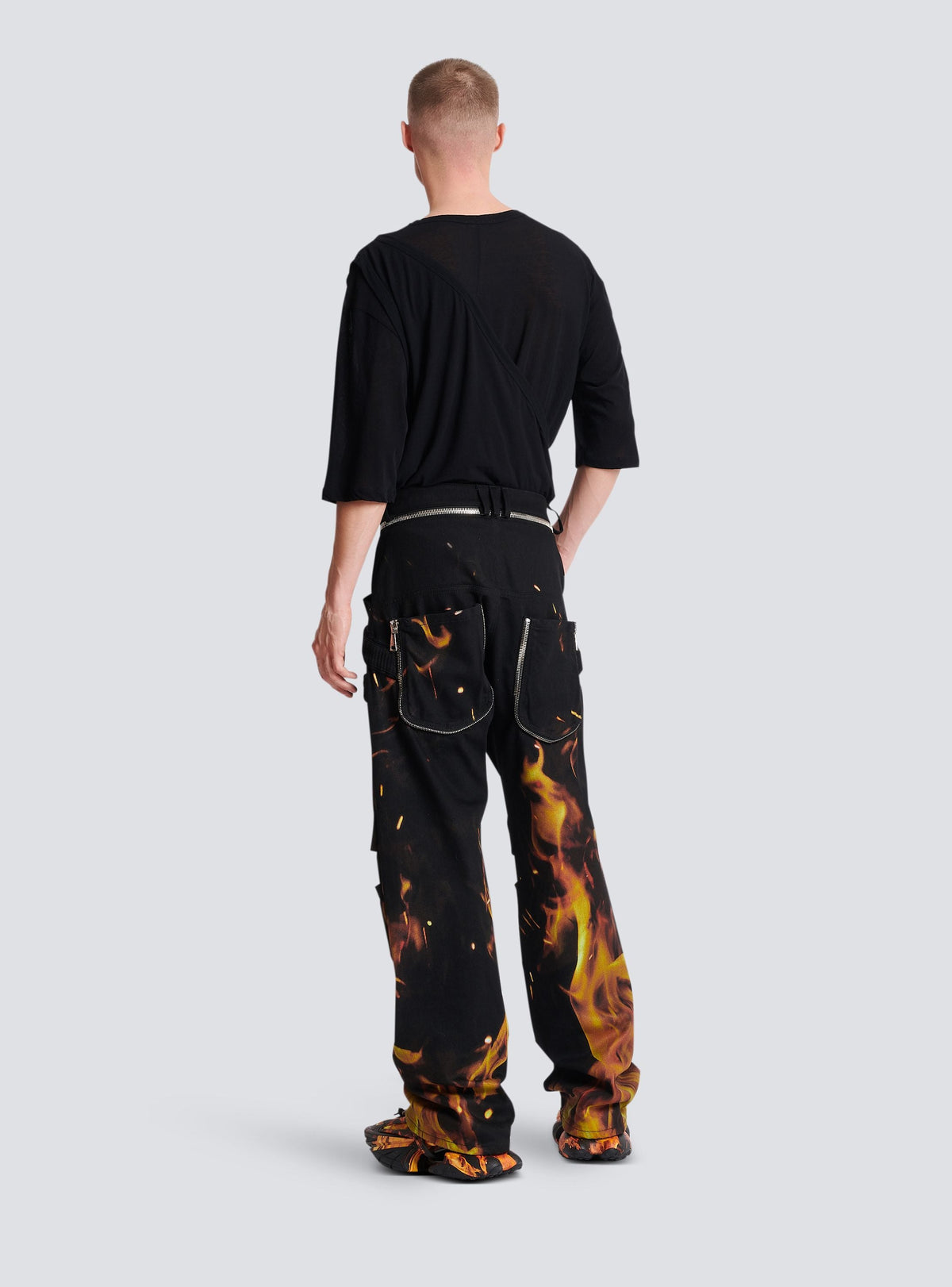 Jean à empiècements imprimé Fire - Noir, Jaune Vif & Orange Vif