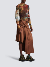 Short kilt en satin plissé - Marron