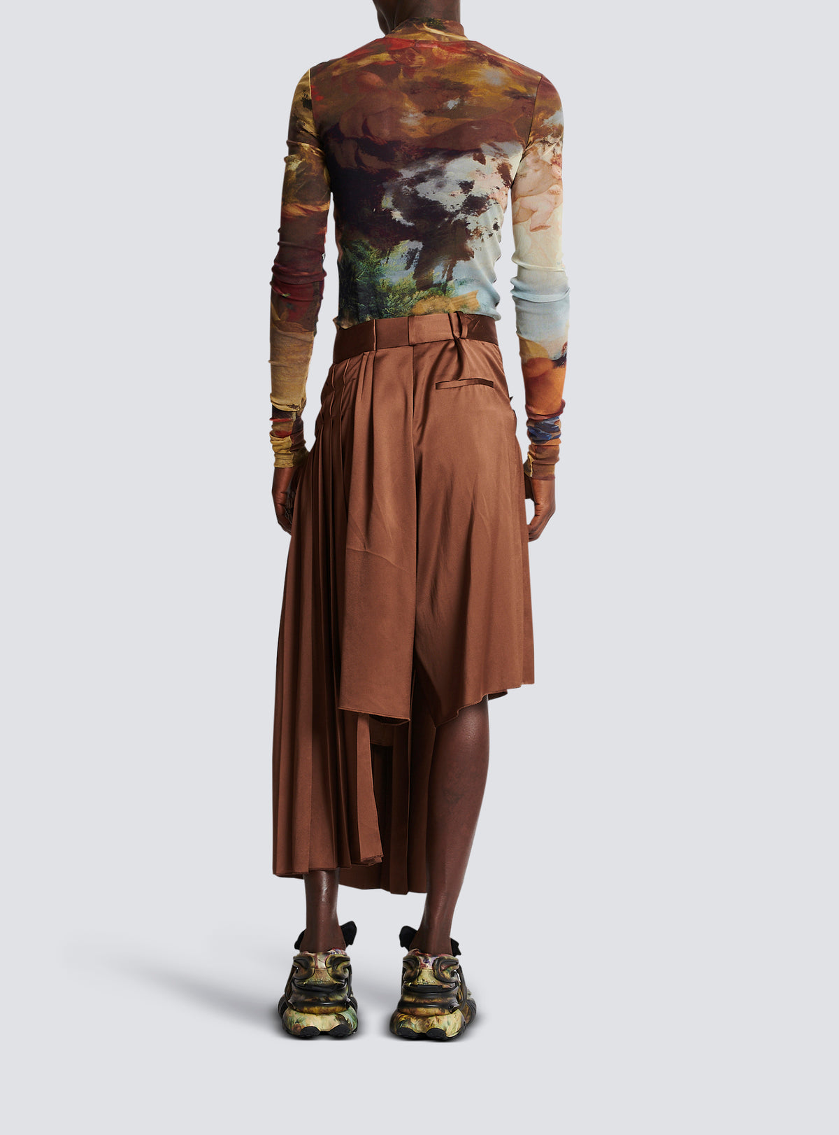 Short kilt en satin plissé - Marron