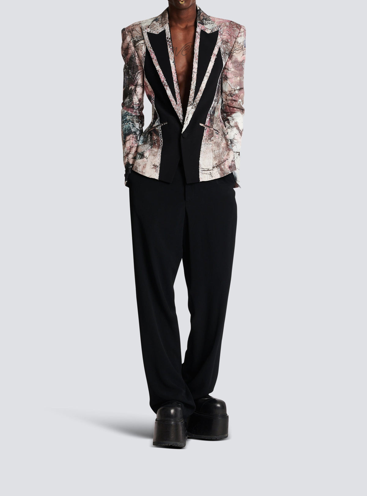 Linen panelled jacket - Pastel Multicolour & Black