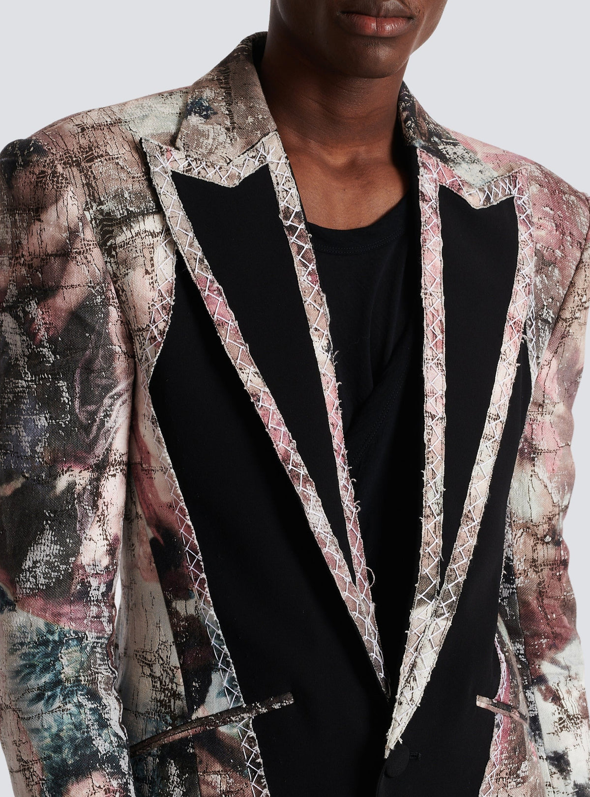 Linen panelled jacket - Pastel Multicolour & Black