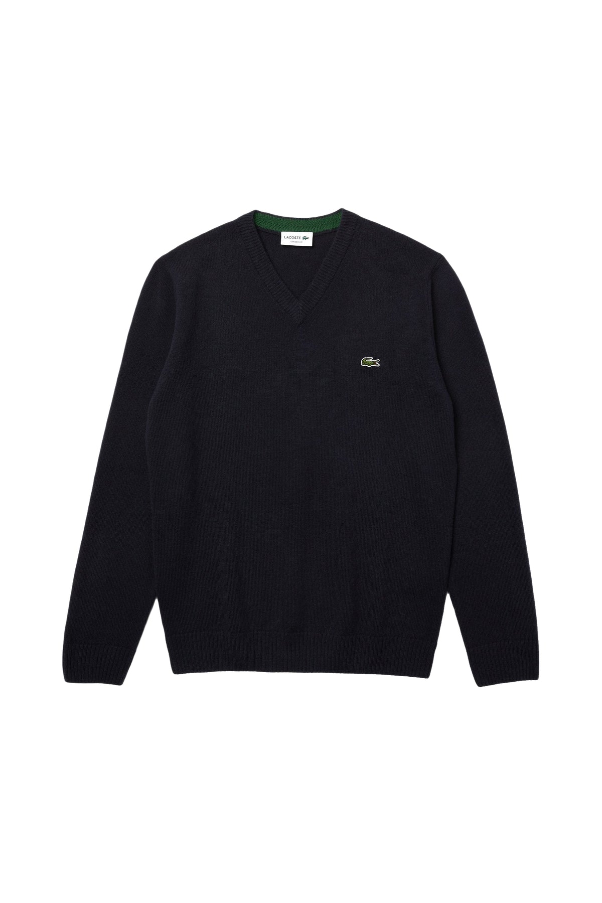 Pull à col V en laine - Marine
