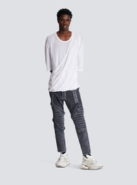 T-shirt en coton double épaisseur à draps long - Blanc