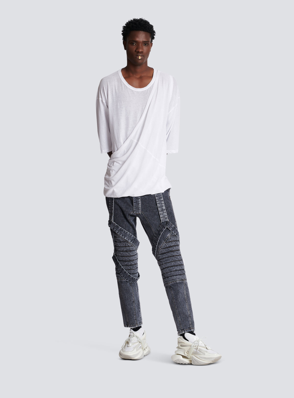 T-shirt en coton double épaisseur à draps long - Blanc