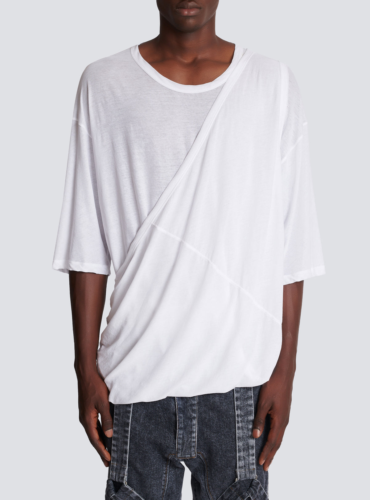 T-shirt en coton double épaisseur à draps long - Blanc