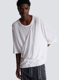 T-shirt en coton double épaisseur à draps long - Blanc