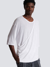 T-shirt en coton double épaisseur à draps long - Blanc