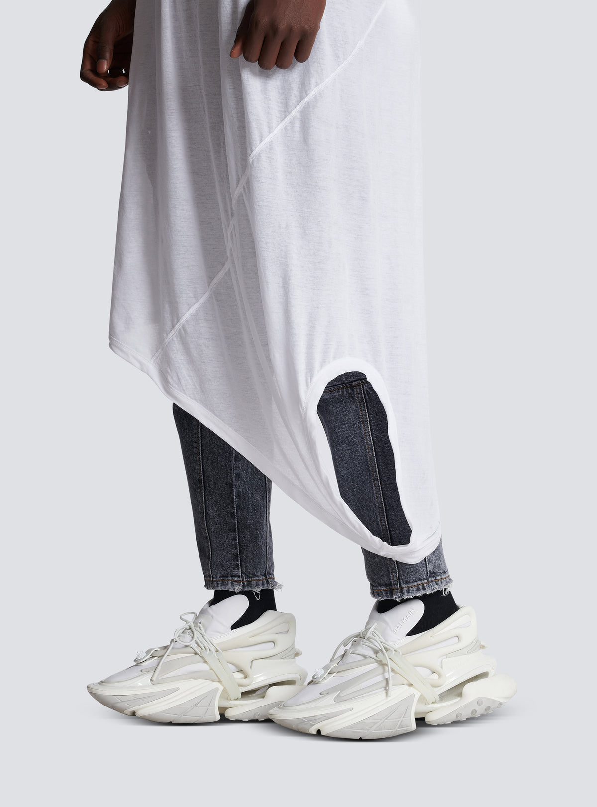 T-shirt en coton double épaisseur à draps long - Blanc