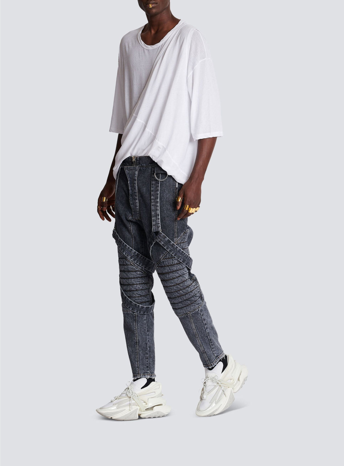 Jean à straps coupe slim - Noir Délavé