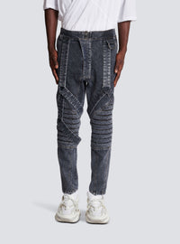 Jean à straps coupe slim - Noir Délavé