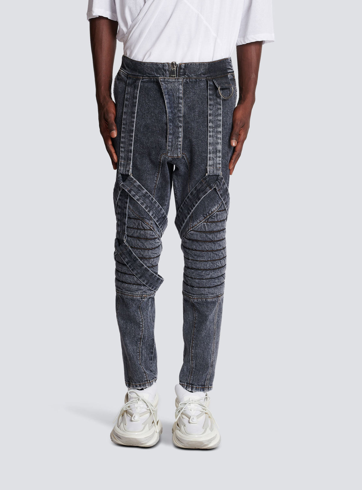 Jean à straps coupe slim - Noir Délavé