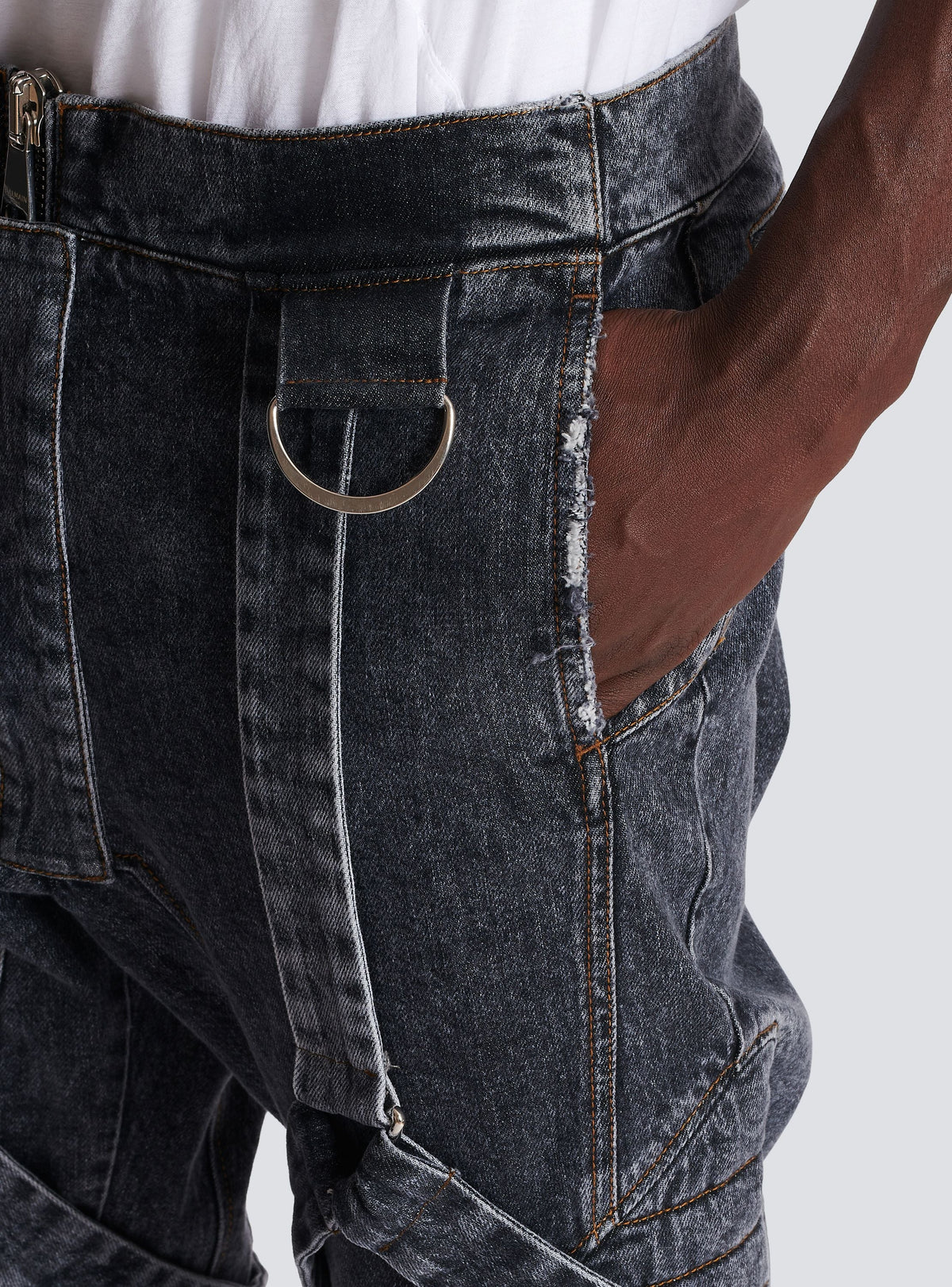 Jean à straps coupe slim - Noir Délavé