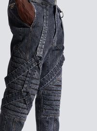 Jean à straps coupe slim - Noir Délavé
