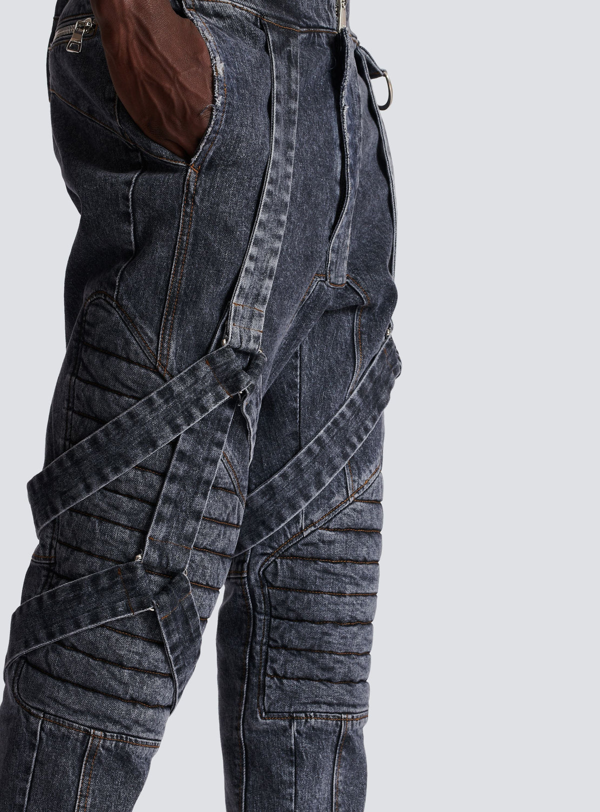 Jean à straps coupe slim - Noir Délavé
