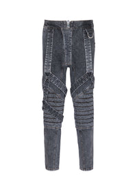 Jean à straps coupe slim - Noir Délavé