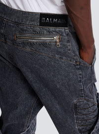 Jean à straps coupe slim - Noir Délavé