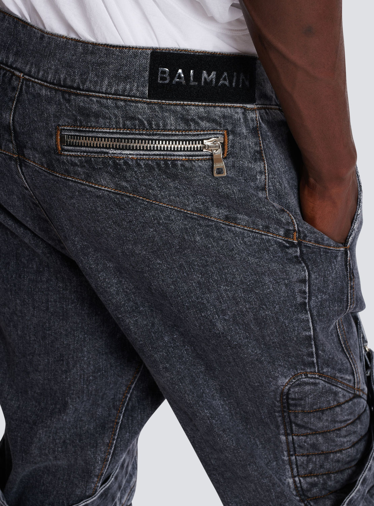 Jean à straps coupe slim - Noir Délavé