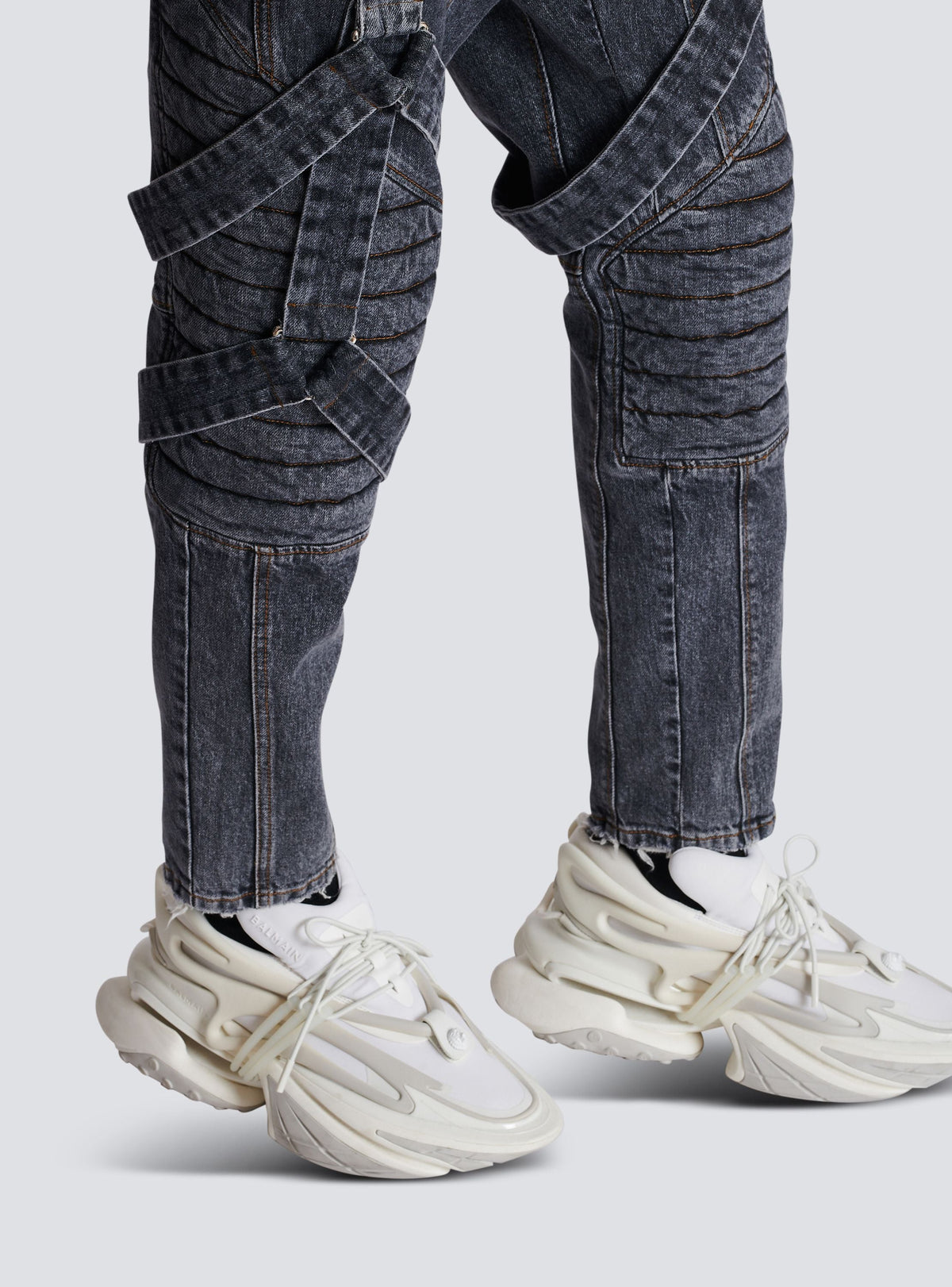 Jean à straps coupe slim - Noir Délavé