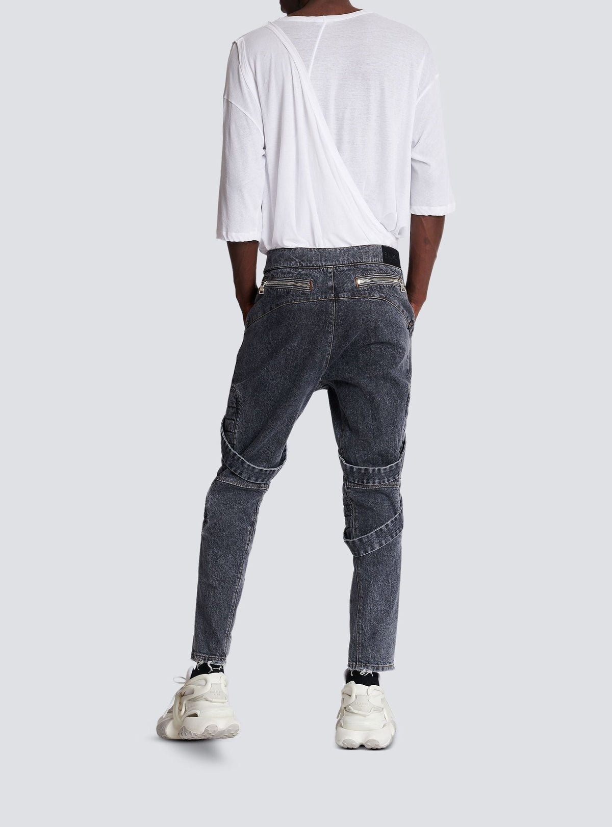 Jean à straps coupe slim - Noir Délavé