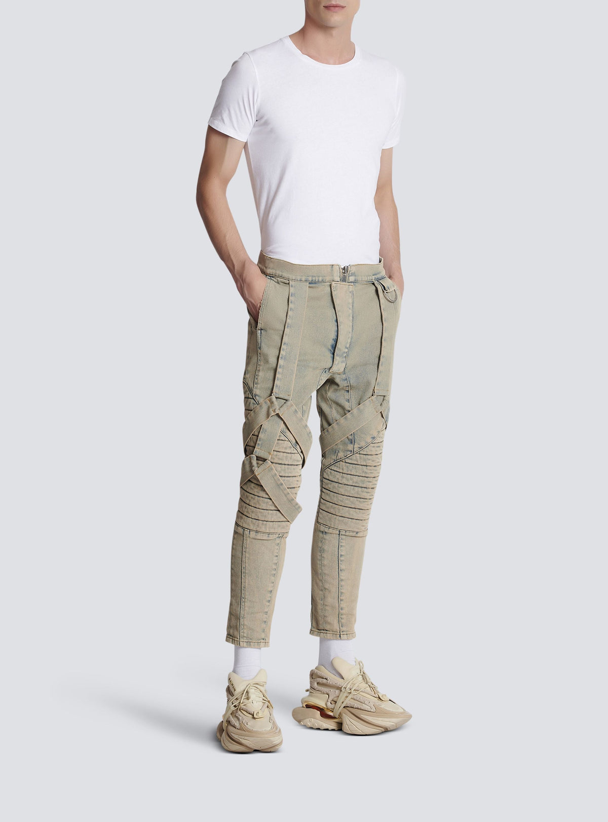 Pantalon en denim à bretelles multiples - Bleu Jean Sablé