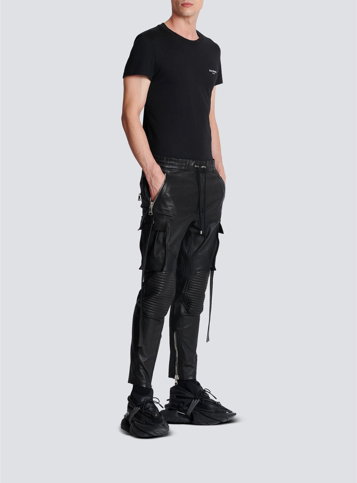 Pantalon en cuir à strap - Noir