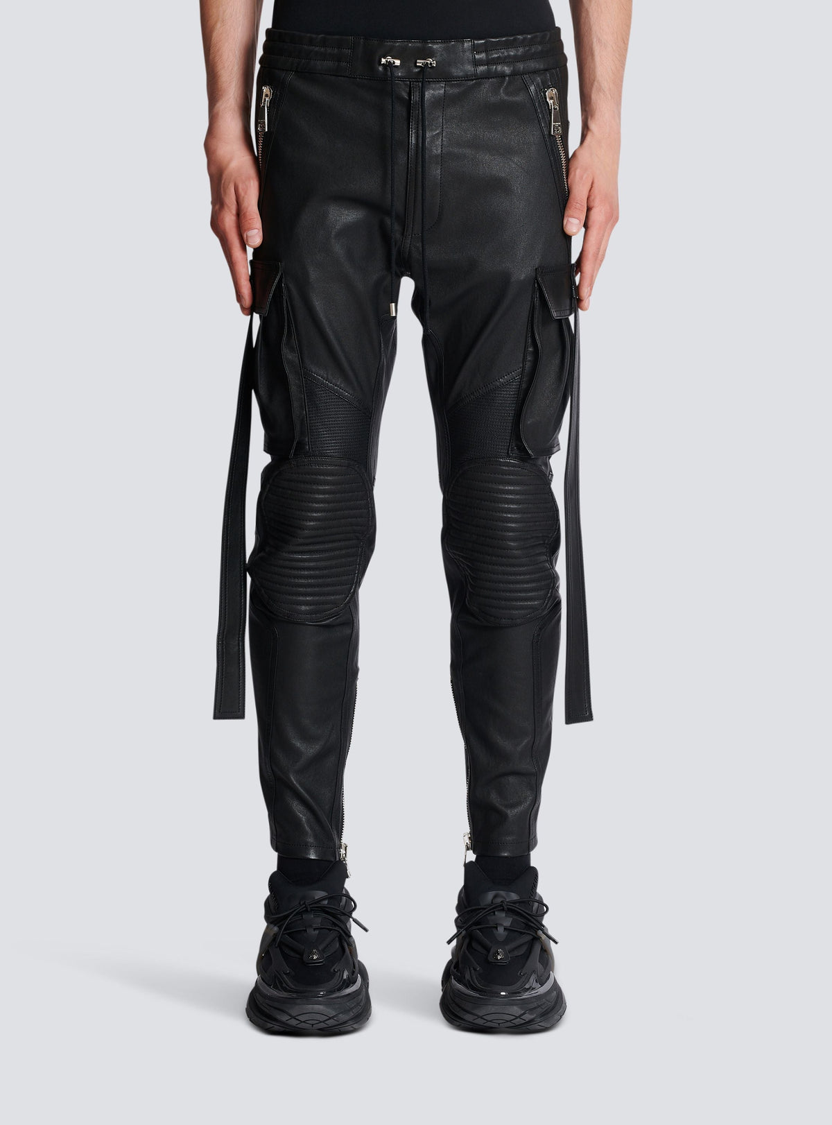 Pantalon en cuir à strap - Noir