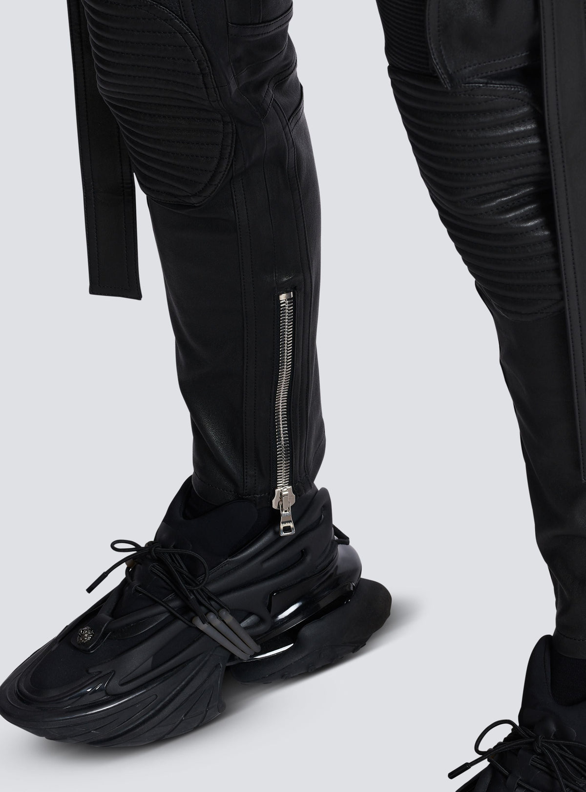 Pantalon en cuir à strap - Noir