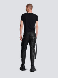 Pantalon en cuir à strap - Noir